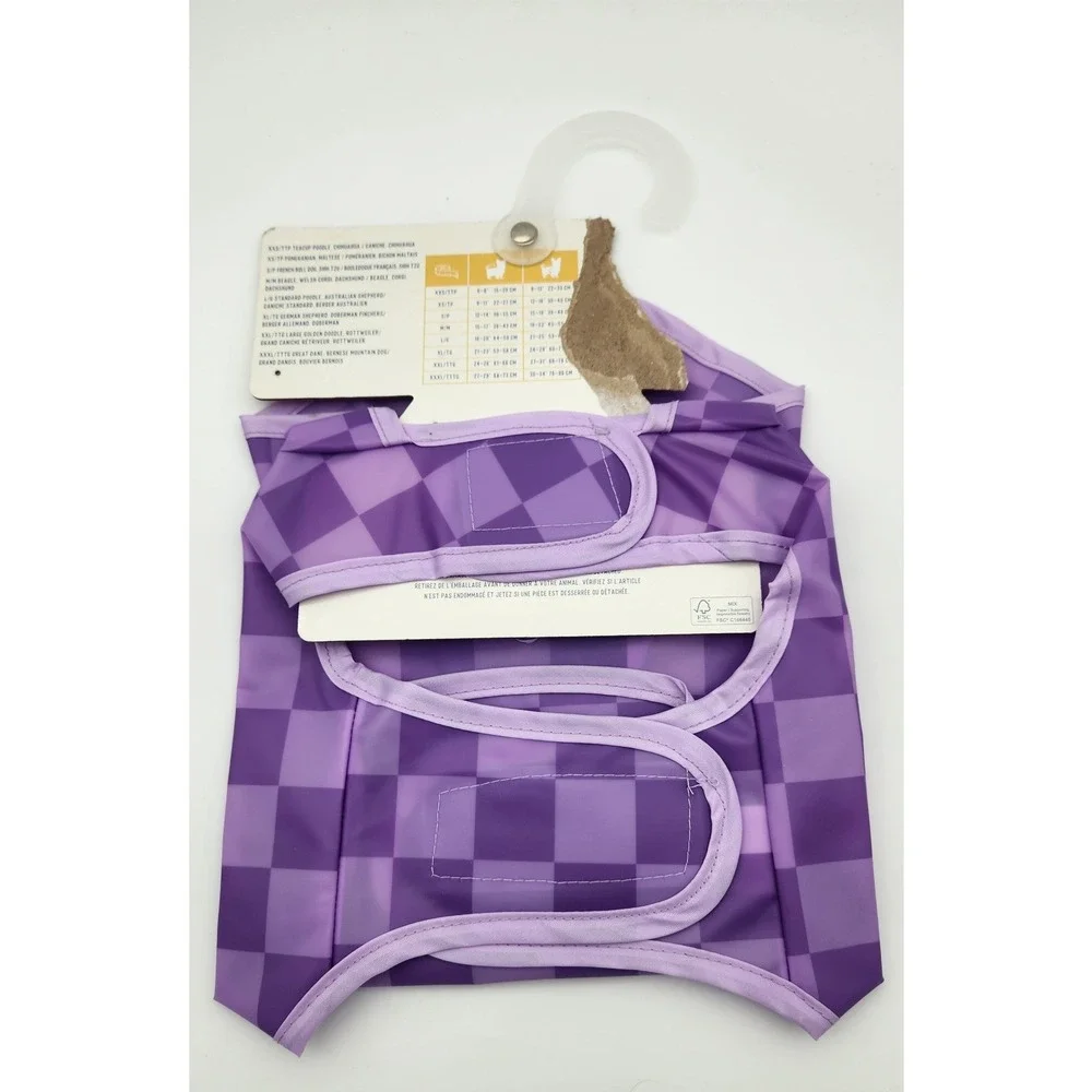 C&C California Pet Hooded Rain Coat Waterproof‎ XS Purple Checked NEW